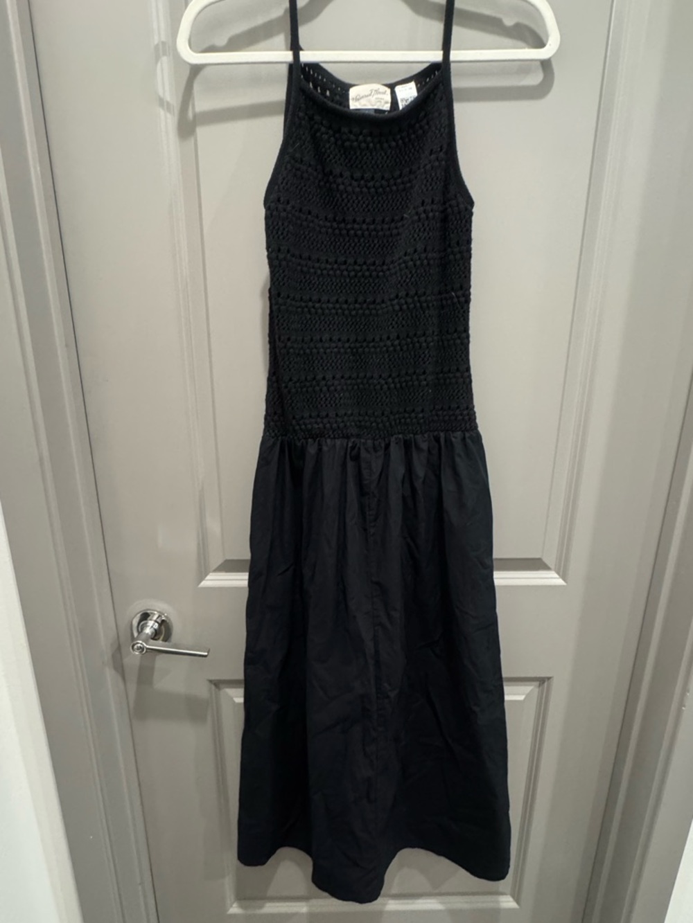 Black Crochet Bodice Midi Dress